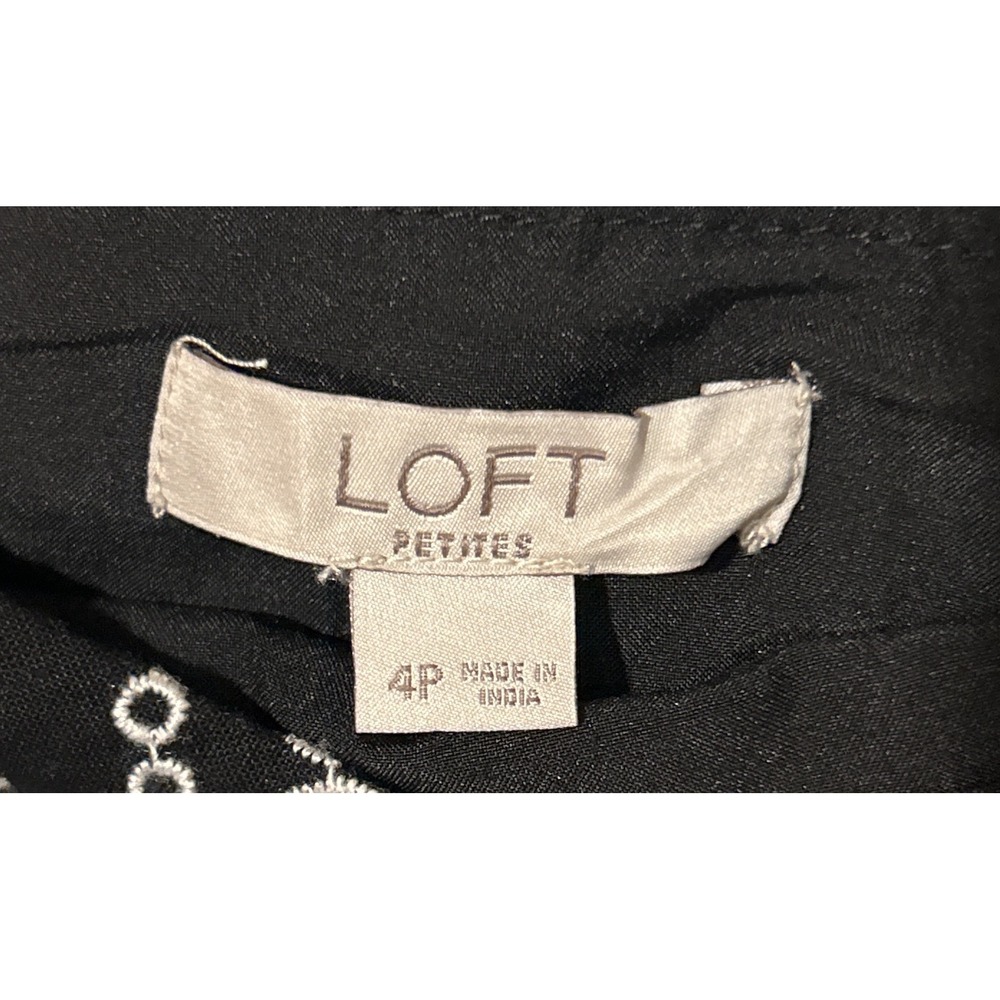 Loft Black White Embroidered Scalloped Hem Skirt Sz 4P Boho Geometric Above Knee - Picture 2 of 4